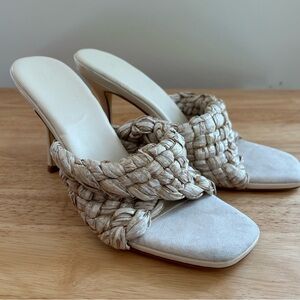 Heeled Mule Woven Summer Justfab Sz 8.5 Tan Neutral‎ Natural Workwear Party